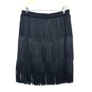 Eloquii Womens Fringe Straight Skirt 14 Black Knee Length Flapper Funky Stretch